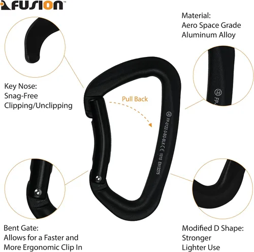 Vista 3 de FUSION Climb Vapor III Militar Tactical Matte Edition Aluminio Recta Puerta Llave Mosquetón D Modificado Negro, Mosquetón de caza (FP-8122-3ST-BLK)