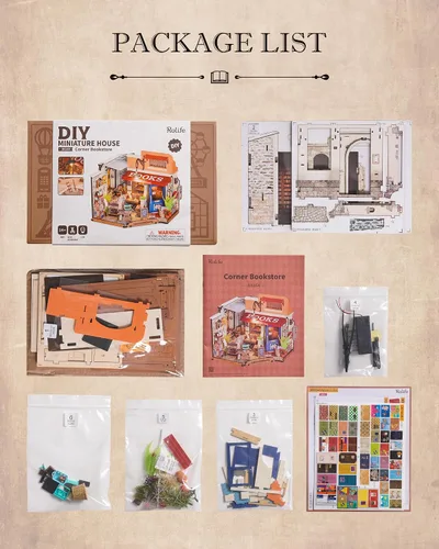 Vista 8 de Rolife Kit de casa en miniatura para bricolaje, librería a escala 1:20, kit de construcción de mini casa con luces LED, kits de manualidades