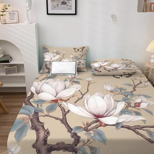 Vista 2 de J3-&-81 - Juego de sábanas de flores tamaño individual, sábanas y fundas de almohada con patrón de mariposas, sábana bajera ajustable de microfibra