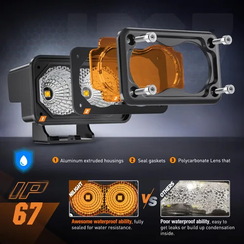 Vista 4 de Nilight 2 cápsulas de luz ámbar para motocicleta, 2 unidades, 3 pulgadas, 1070 lúmenes, inundación, conducción offroad, luces antiniebla auxiliares