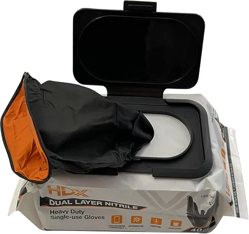Vista 2 de HDX Guantes desechables de nitrilo negros de doble capa de 0.2 fl oz, resistentes, 2 – 40 paquetes, 80 guantes en total, grandes