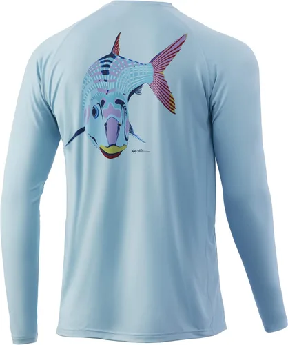 Vista 20 de HUK Camiseta de pesca de manga larga con protección solar para hombre Vc Pursuit Pescado de hueso - Glaciar
