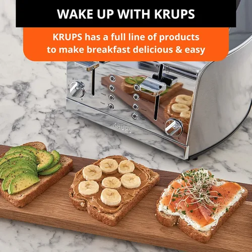 Vista 7 de KRUPS: Tostadora de 4 rebanadas, acero inoxidable, 4 funciones, cancelar, bagel, recalentar, descongelar, 1500 vatios, 6 ajustes de sombra, bandeja