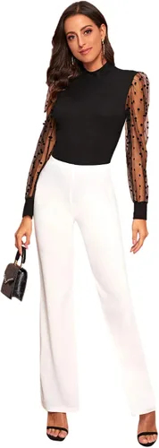 Vista 5 de SOLY HUX Blusa con mangas largas de malla traslúcida para mujer corte ceñido al cuerpo