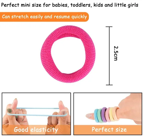 Vista 2 de 100 ligas elásticas para el cabello de algodón, mini bandas para el pelo con costuras suaves para niñas pequeñas, lazos para el cabello