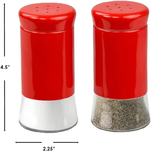Vista 7 de Home Basics - Salero y pimentero de acero inoxidable de estilo retro (rojo), 2 piezas para sal, pimienta, comino, canela, pimentón y más, con bases