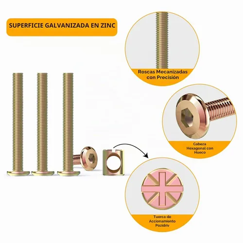 Vista 3 de XOOL Juego de tornillos de cabeza hexagonal M6 × 80/65/55/45/1.378 in, kit de tornillos de cabeza hueca de cuna, litera de cuna, accesorios