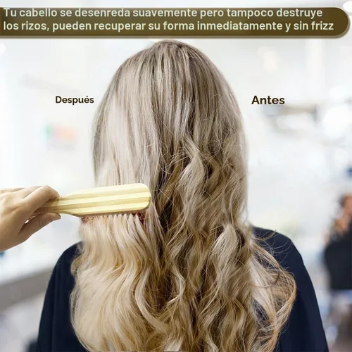 Vista 5 de Juego de cepillos de cabello para mujeres y hombres, cerdas de bambú natural, cepillo de paleta plana para cabello húmedo y seco, desenredante