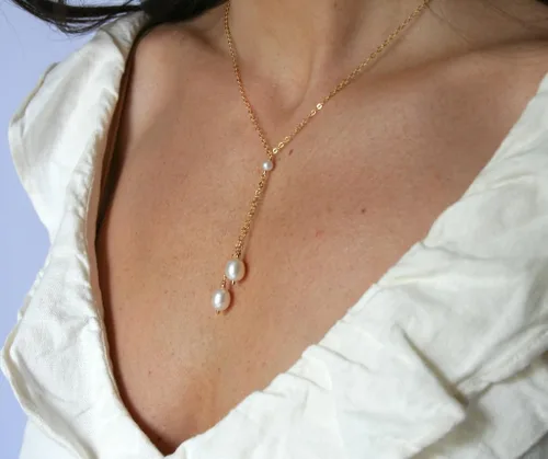 Vista 3 de Collares de perlas de oro de 14 quilates para mujer, exquisitos collares de perlas cultivadas a mano, collares de perlas simples para regalos