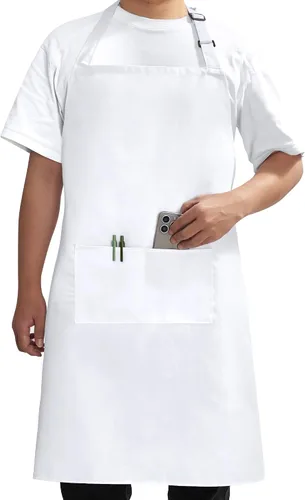 Vista 19 de Syntus Delantal de chef para hombres y mujeres, delantal de cocina con bolsillos, delantales ajustables resistentes a las manchas Negro