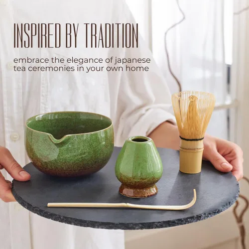 Vista 7 de SOLACEA Juego completo de batidor de matcha: cuenco de matcha con boquilla, juego de matcha y soporte de cerámica con cuchara de matcha de bambú