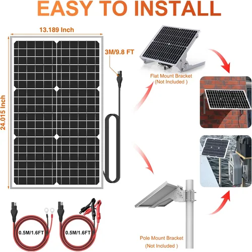 Vista 8 de SUNER POWER Kit de panel solar de 12 V 30 W, panel solar de alta eficiencia de 30 vatios + controlador de carga MPPT ultra inteligente de 10 A