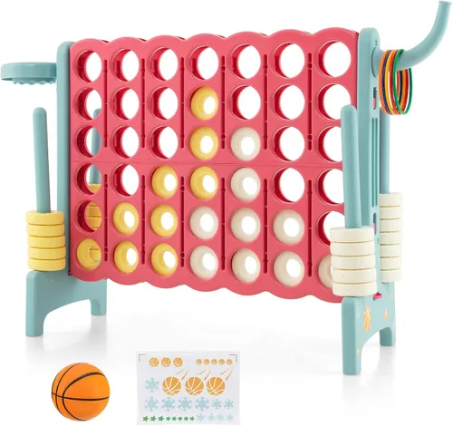 Vista 11 de Costzon Giant 4 en una fila, Jumbo 4 a puntuación, juego gigante con aro de baloncesto, lanzamiento de anillos, deslizador de liberación rápida, 42
