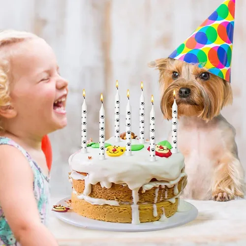 Vista 4 de 12 velas de cumpleaños temáticas con estampado de patas para pasteles, cupcakes, perros, patrulla de perros, velas para mascotas, cachorros, gatos