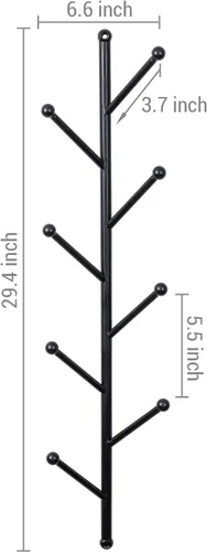 Vista 5 de MyGift 8 ganchos montados en la pared, moderno metal negro mate para sombreros y percheros, perchero decorativo vertical colgante con ganchos