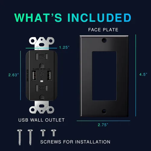 Vista 4 de Dependable Direct - 2 puertos USB de alta velocidad 4.8A y 15 A dúplex, resistencia a la manipulación y receptáculo de pared, incluye placa de pared