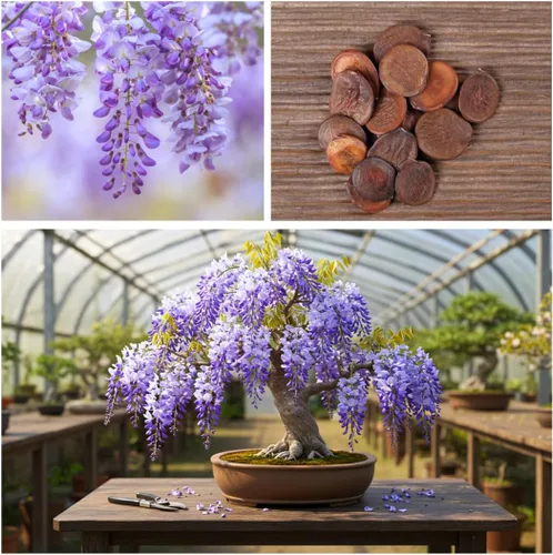 Vista 6 de Semillas de bonsái de glicina llorona para plantar – 10 semillas Flores moradas en cascada Bonsái de floración al aire libre Árbol de vid