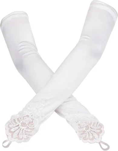 Vista 3 de Guantes perforados, longitud de noche para mujer, codo sin dedos, elásticos, guantes largos de ópera, guantes de esquí para hombre