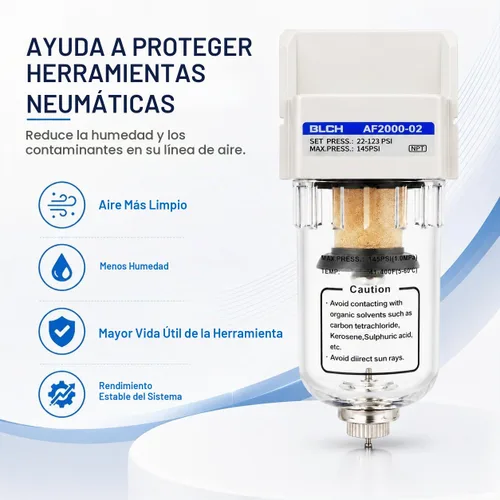 Vista 7 de BLCH Secador de Línea de Aire de 1/4" NPT - Secador de Aire para Compresor, Sistema de Secado de Aire Comprimido AF2000-02Z con Drenaje Manual