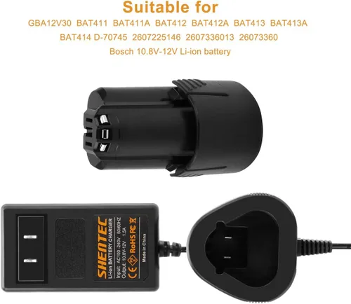 Vista 6 de Shentec Kit de batería de 10,8 V y 12 V 3,5 Ah compatible con Bosch BAT411
