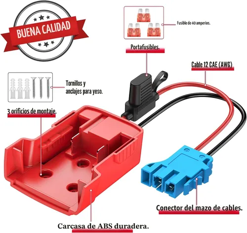 Vista 2 de Adaptador Azocek de rueda eléctrica compatible con batería Milwaukee con conector de arnés de cables compatible con Peg-Perego Children Ride-on Car