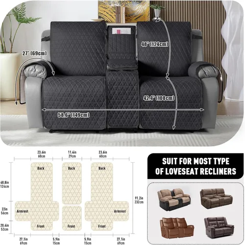 Vista 2 de TAOCOCO - Funda reclinable para sofá de 2 plazas con consola 100% impermeable, funda reclinable lavable antideslizante para 2 asientos, protector