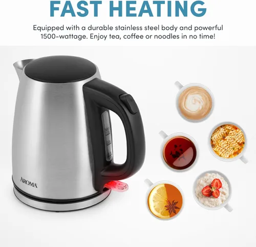 Vista 3 de Aroma Housewares - Tetera eléctrica de acero inoxidable de 1.0L / 4 tazas (AWK-267SB)