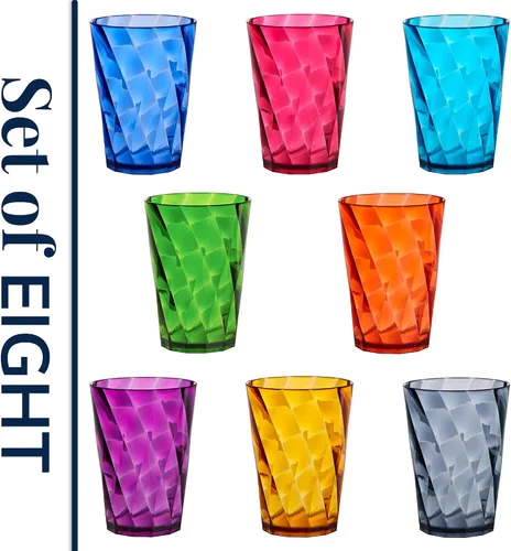 Vista 8 de Vasos US Acrylic Optix Mini, de plástico, reutilizables, aptos para lavavajillas (juego de 8) Tazas de jugo de 8oz en colores de tono de joya