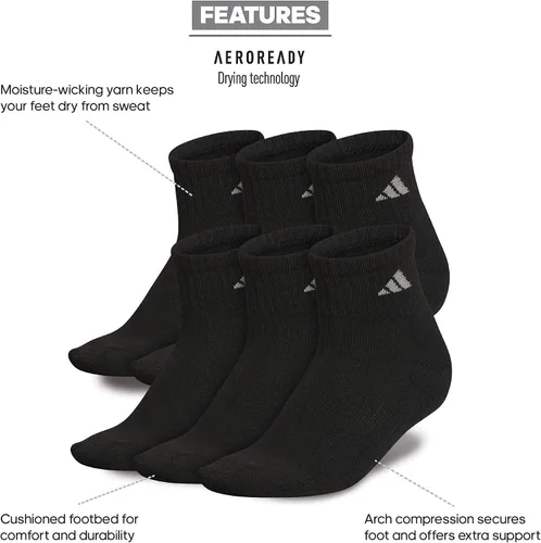 Vista 2 de adidas Calcetines deportivos para mujer, paquete de 6