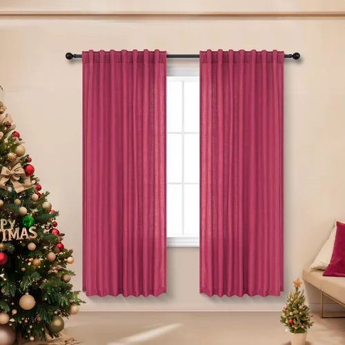 Vista 23 de DANCURTON Cortinas de lino para ventana, cocina moderna, dormitorio, ventanas pequeñas, 2 paneles con bolsillo con pestaña trasera, gruesas