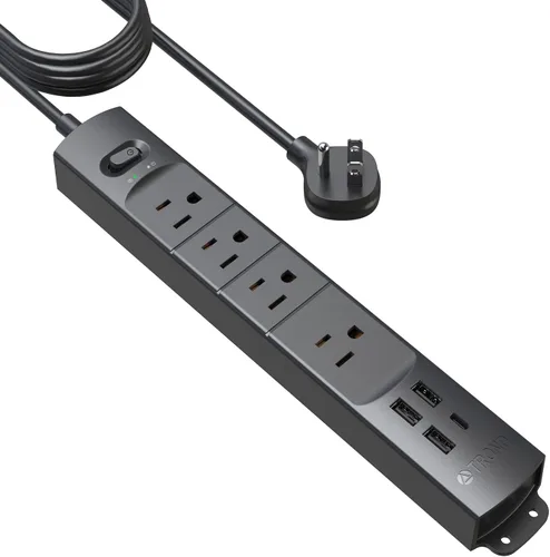 Vista 14 de TROND Regleta de protección contra sobretensiones con USB, enchufe plano ultrafino, cable de extensión de 3 pies de 1625 W, 3 USB A y 1 tipo C, 4