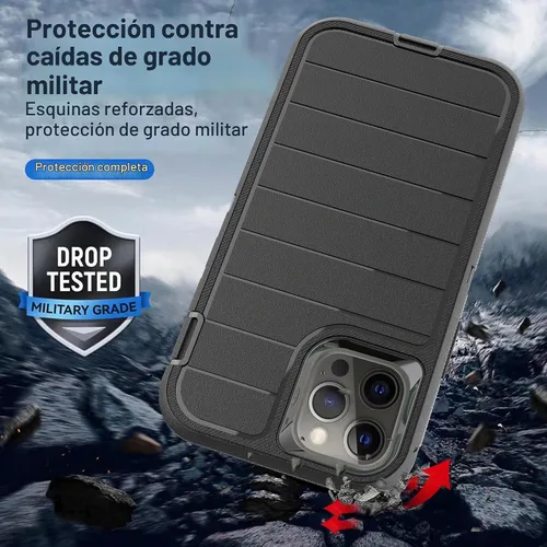 Vista 3 de Funda para iPhone 12 Pro Max / iPhone 13 Pro Max, funda duradera de 3 capas a prueba de caídas, a prueba de golpes, funda de goma sólida a rayas