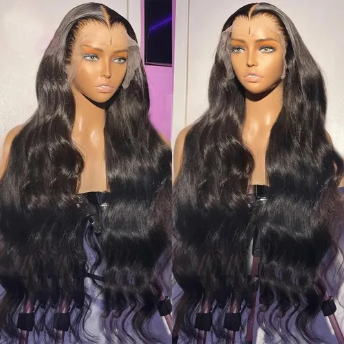 Vista 2 de Pelucas de encaje frontal de onda suelta 13x4, 200 densidad, prearrancadas, peluca de encaje frontal de onda corporal HD para mujeres, sin pegamento