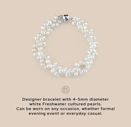 Vista 4 de THE PEARL SOURCE - Pulsera de perlas blancas de agua dulce de 532-1364pulgada (4-5 mm) con forma de arroz para mujer, pulsera de auténticas perlas