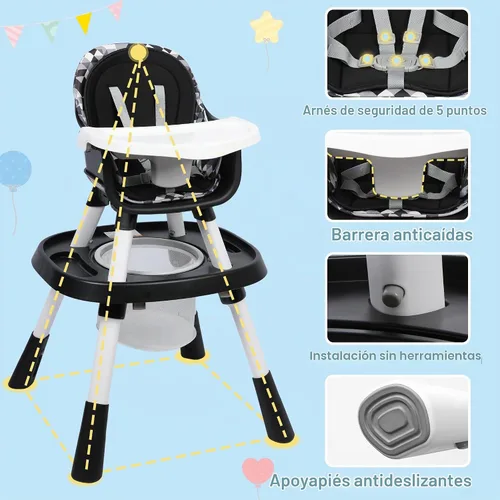 Vista 6 de Xilingol Silla alta convertible 15 en 1, silla alta 2 en 1 para bebé y centro de actividades con juguetes, asiento elevador, mesa de bloques de Negro