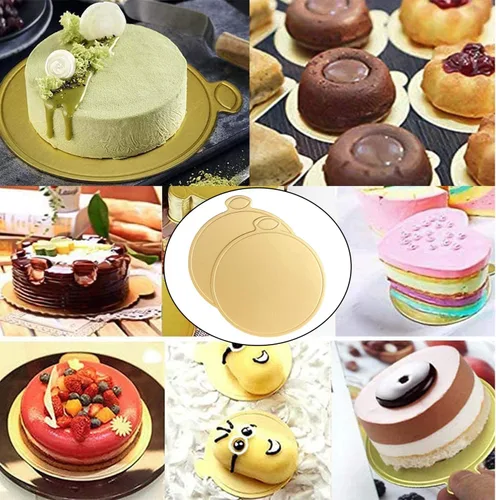Vista 7 de 100 piezas de 3.1 pulgadas de mini tableros para pastel y mousse, base para cupcakes dorada de 8 cm