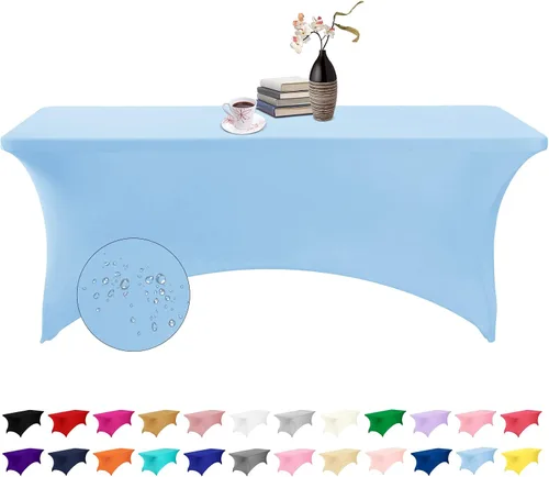 Vista 149 de Paquete de 2 fundas de mesa de elastano impermeables para mesas rectangulares, 6 pies, negras, elásticas, resistentes a manchas, para todas