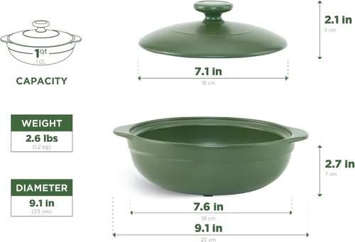 Vista 7 de MINH LONG - Horno holandés de porcelana de 1 cuarto de galón con tapa, sin plomo ni cadmio, apto para horno hasta 482 °F, retención de calor, olla