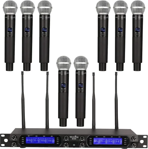 Vista 10 de MicrocKing Sistema de micrófono inalámbrico, micrófonos dinámicos de mano, rango de funcionamiento de 150 pies, 16 horas de uso continuo, ideal