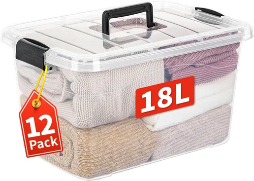 Vista 10 de Cetomo Paquete de 12 cajas de almacenamiento de 6 pulgadas de largo x 12 unidades, con tapas y asa para organización del hogar, dormitorio, oficina