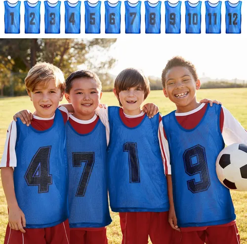 Vista 7 de Hercicy 24 piezas Pinnies para jóvenes, Pinnies de fútbol para entrenamiento, Chaleco para adultos, Malla reversible, Jersey de fútbol numerado