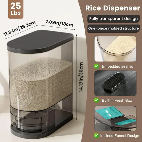Vista 5 de SYNCVIBE Dispensador grande de arroz de 22 a 25 libras, dispensador de cereales, contenedor de almacenamiento de alimentos con taza medidora, Negro