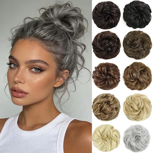 Vista 9 de Rose bud Extensiones de Cabello para Mujer en Forma de Moño Desordenado, Banda Elástica para Updo, Cabello Rizado y Desordenado, Scrunchie