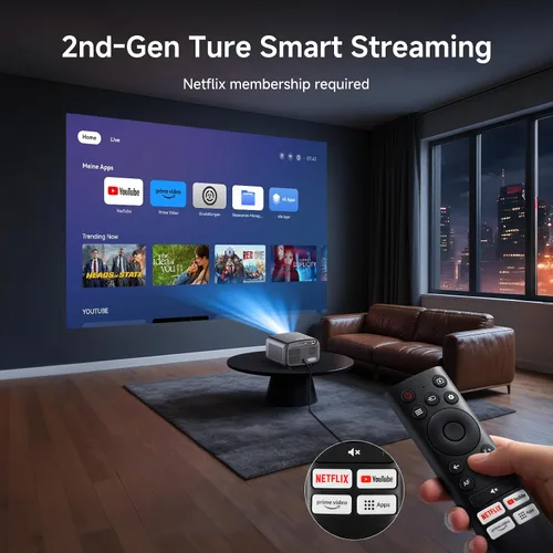 Vista 5 de [2500 ANSI/enfoque automático/aplicaciones integradas] Proyector inteligente 4K con WiFi 6 y Bluetooth 5.3, 6D Keystone proyector de películas