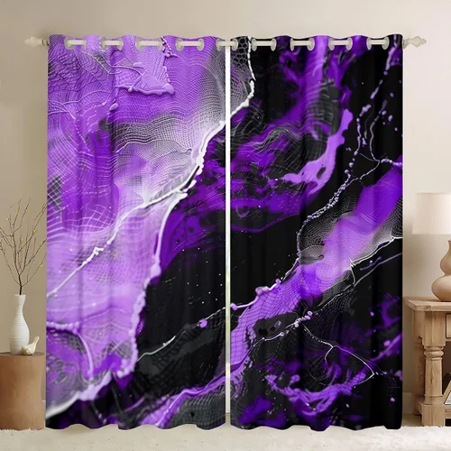 Vista 16 de Feelyou Cortinas abstractas para dormitorio, sala de estar, cortinas opacas de oscurecimiento negro y azul, con estampado de mármol, 2 paneles de 38