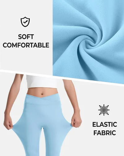 Vista 3 de BOOPH Leggings acampanados para niñas con bolsillos cruzados de cintura alta, pantalones de yoga acampanados pantalones deportivos
