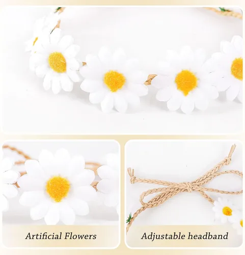 Vista 6 de DOCILA Diademas de flores para mujer, diademas florales hippie bohemias, corona de hadas, bodas, fiestas, viajes, disfraces, accesorios