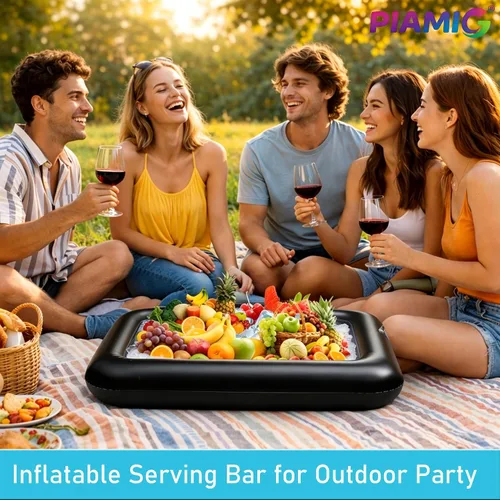 Vista 2 de Barra inflable para servir, juegos de servir ensaladas, bar, bufé, alimentos, bebidas, mesa inflable para piscina, bandeja de hielo fácil de inflar
