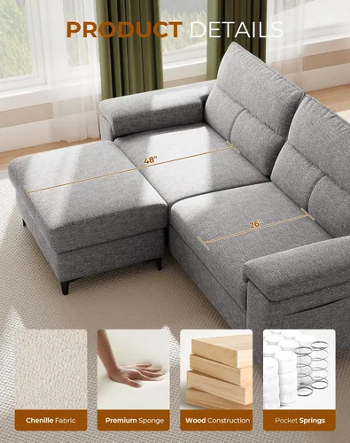 Vista 17 de Upvilla Sofás modernos de 88.97 pulgadas para sala de estar, sofá de asiento profundo con cojín de 8 pulgadas, cómodo sofá biplaza de felpilla de 2