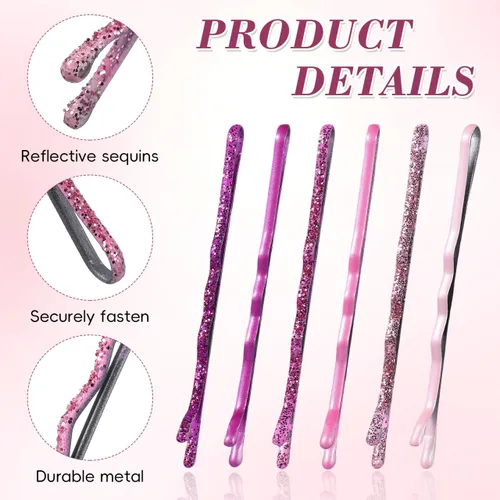 Vista 6 de Lurrose 96 pinzas para el cabello con purpurina, horquillas de metal, barniz para estufa, pasadores para mujer, color negro para ocasiones
